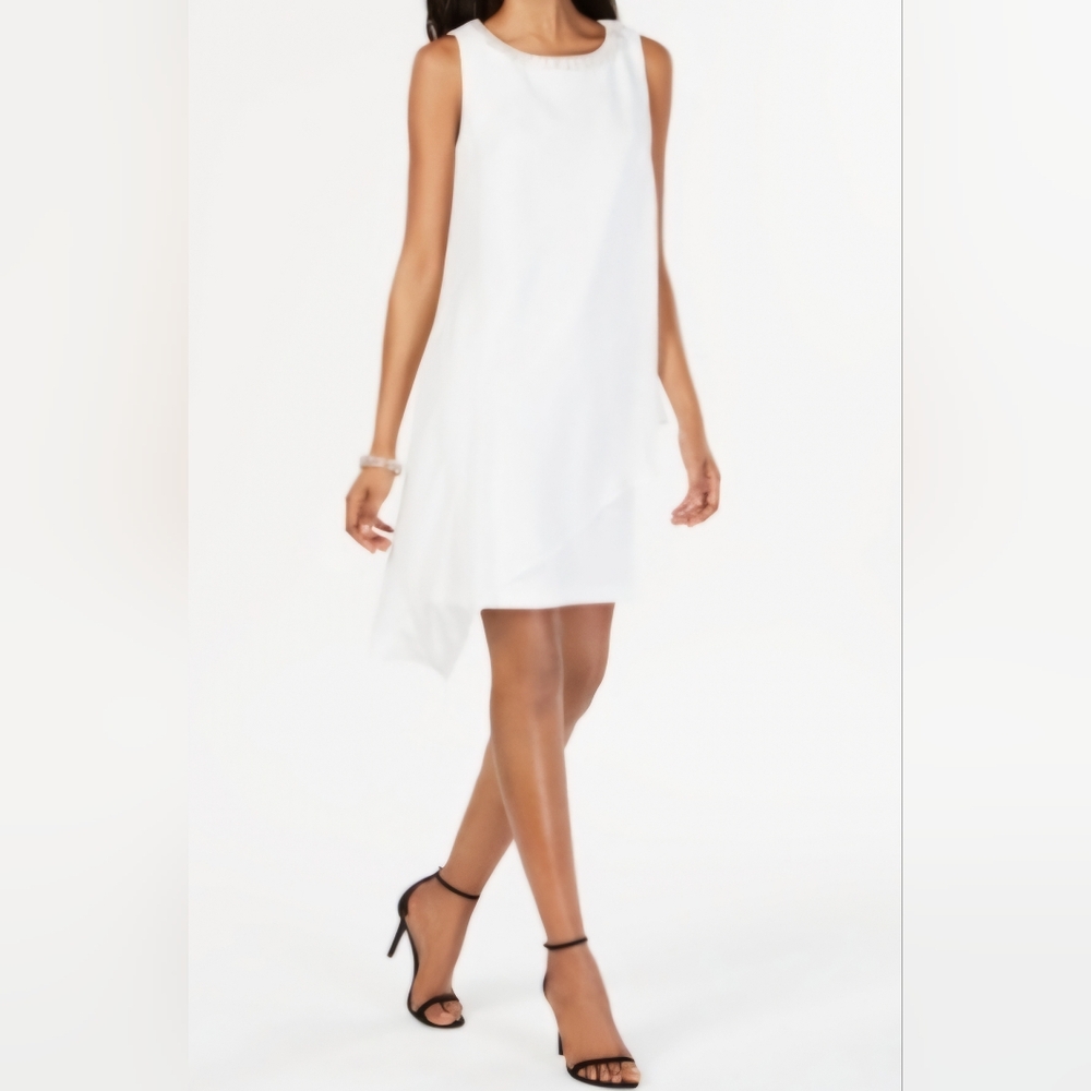 Connected Apparel Sleeveless Bead Chiffon Shift Dress Ivory - Picture 1 of 11
